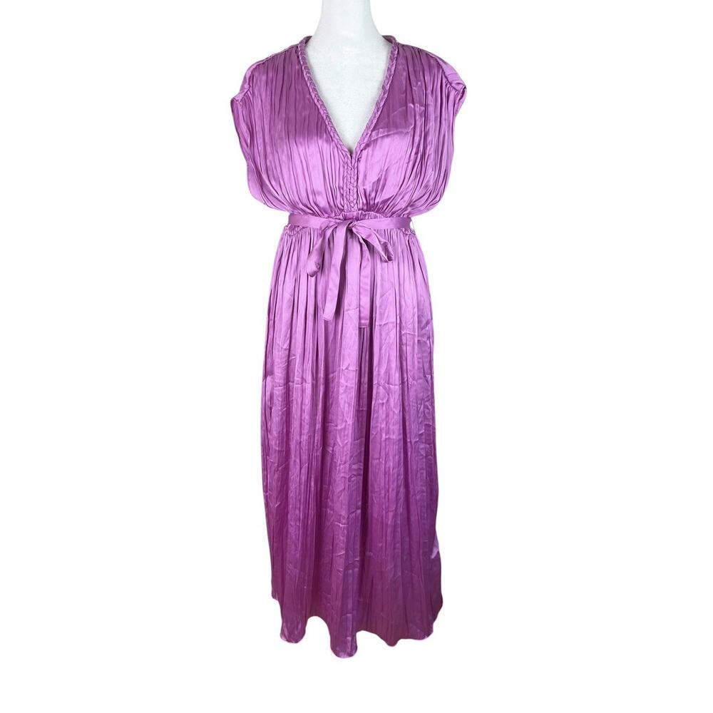 Hatch Winslet Pleated Tie Waist Maternity Midi Dress Pink Baby Shower Size 2/6-8 - Picture 2 of 8